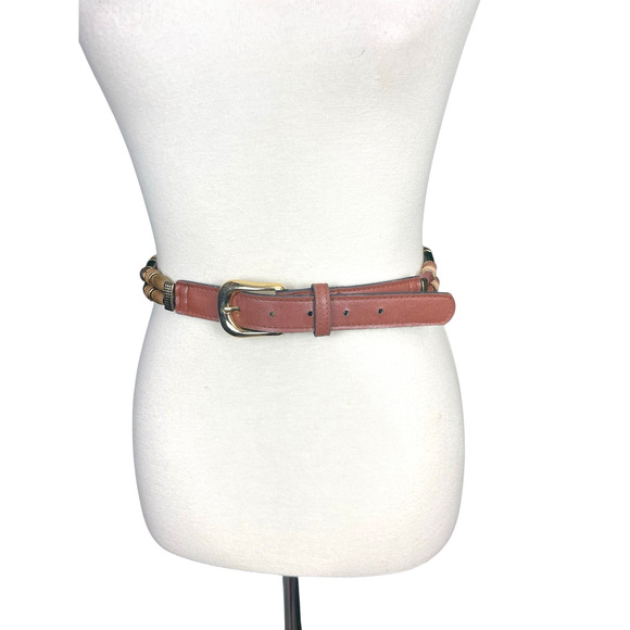 Vintage Wood Beaded Belt Gold Buckle Adjust. Size Small Boho Style Vintage 90s - Picture 3 of 13